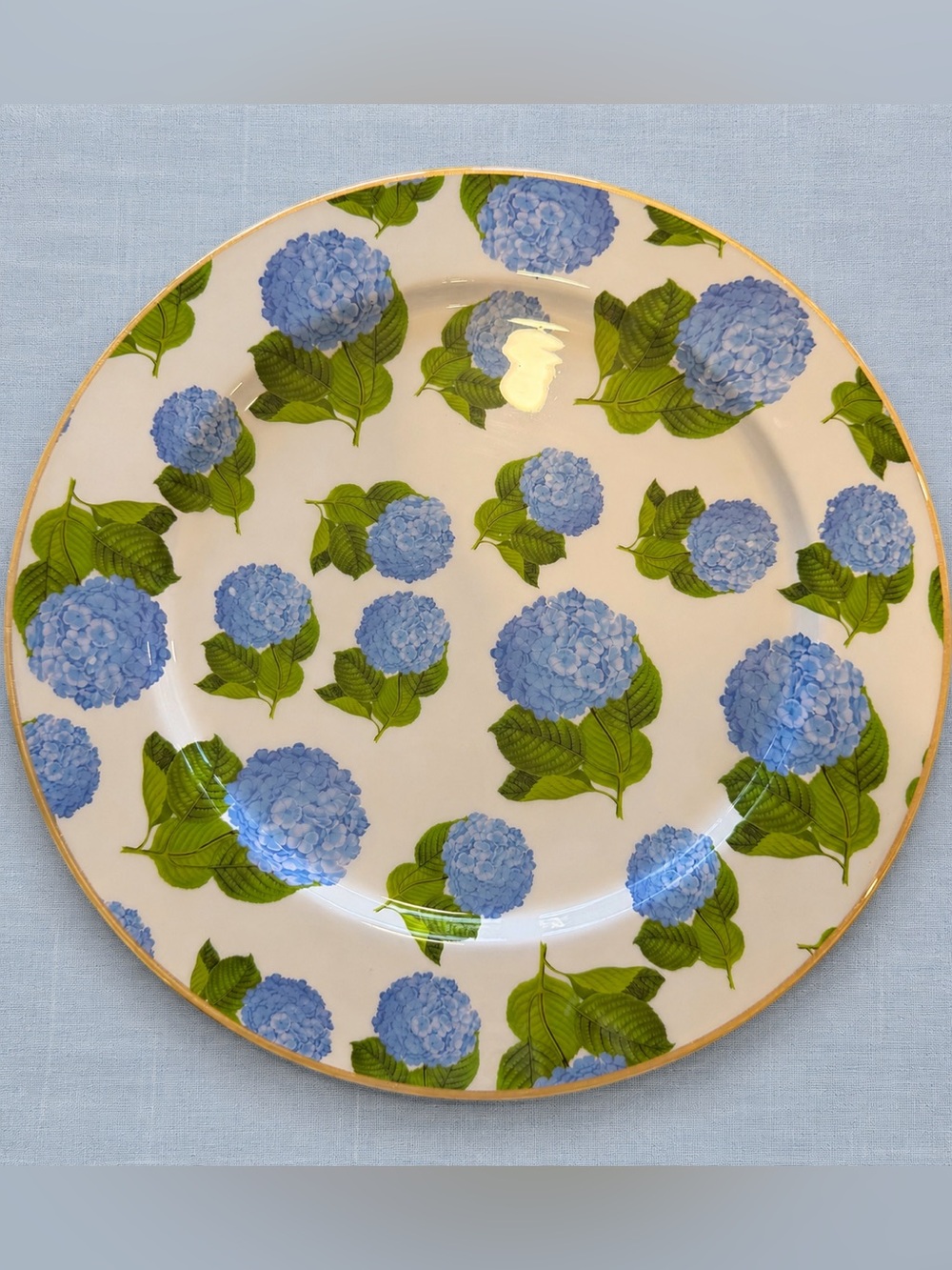 Jaye’s Studio Blue Hydrangea Floral Charger Plate Gold Rim set of 4